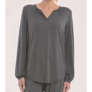 Barefoot Dreams Luxe Milk Jersey Namaste Lounge Top Carbon Gray Medium Modal